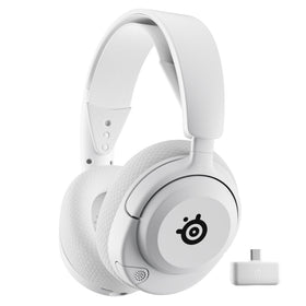 SteelSeries Arctis Nova 5 headset in white, front view, immersive gaming audio