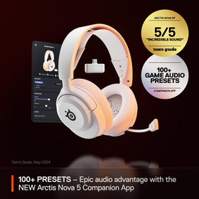 SteelSeries Arctis Nova 5 headset white side view, comfortable long sessions