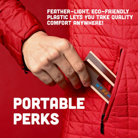Steepy holding laptop tablet and phone together to show universal compatibility advantage