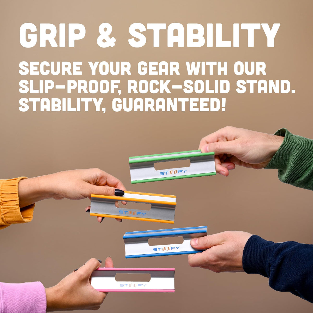 Steepy folded flat in pocket-sized form highlighting easy portability and lightweight benefit