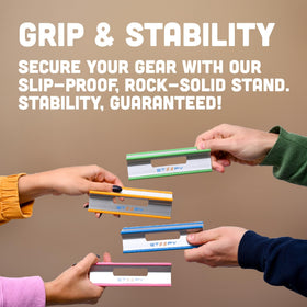 Steepy folded flat in pocket-sized form highlighting easy portability and lightweight benefit