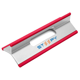 Steepy portable laptop stand unfolded for instant use on your desk.