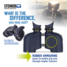 Steiner Commander includes case, strap, rain cover, and lens caps for boating use.