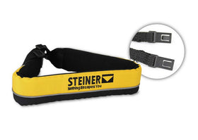 Steiner floating strap front view shows bright yellow buoyant jacket and padding benefit