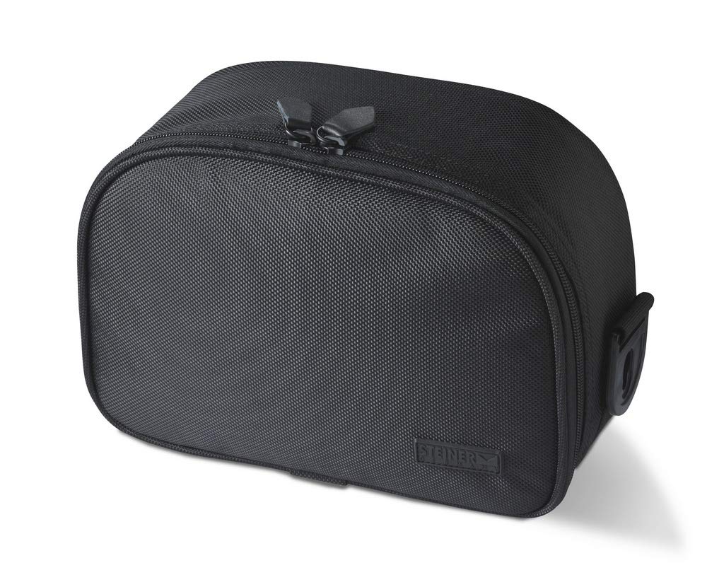 Steiner front view of padded binocular case showing secure buckle and fit