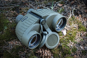 Steiner Military-Marine 10x50 binoculars, objective-lenses, captures more light for dawn or dusk viewing.