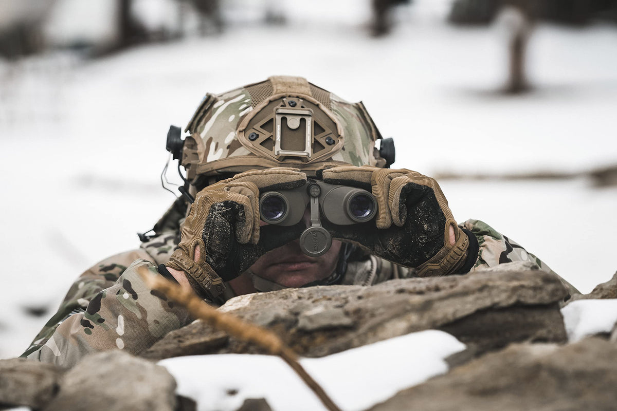 Steiner Military-Marine 10x50 binoculars, rubber-armoring, offers secure grip in rain or salt air.