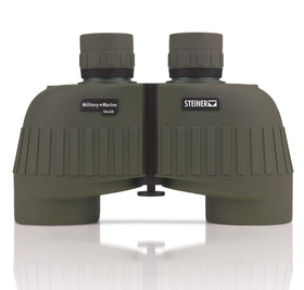 Steiner Military-Marine 10x50 binoculars, side profile, durable housing ideal for coastal and rugged expeditions.
