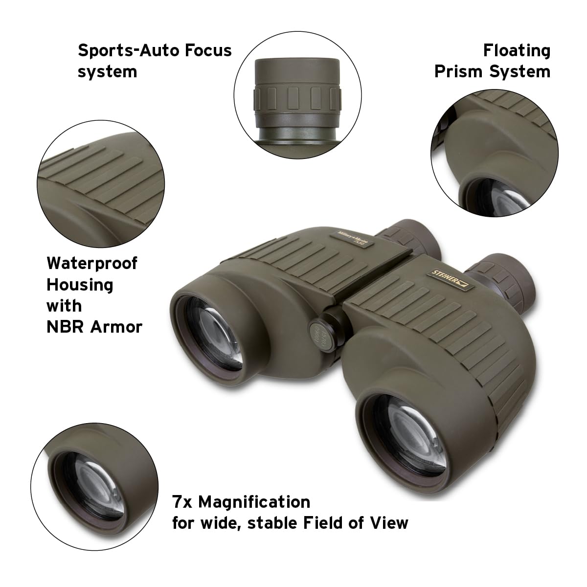 Steiner Military-Marine 7x50 rubber armor offers secure grip in wet or cold weather.