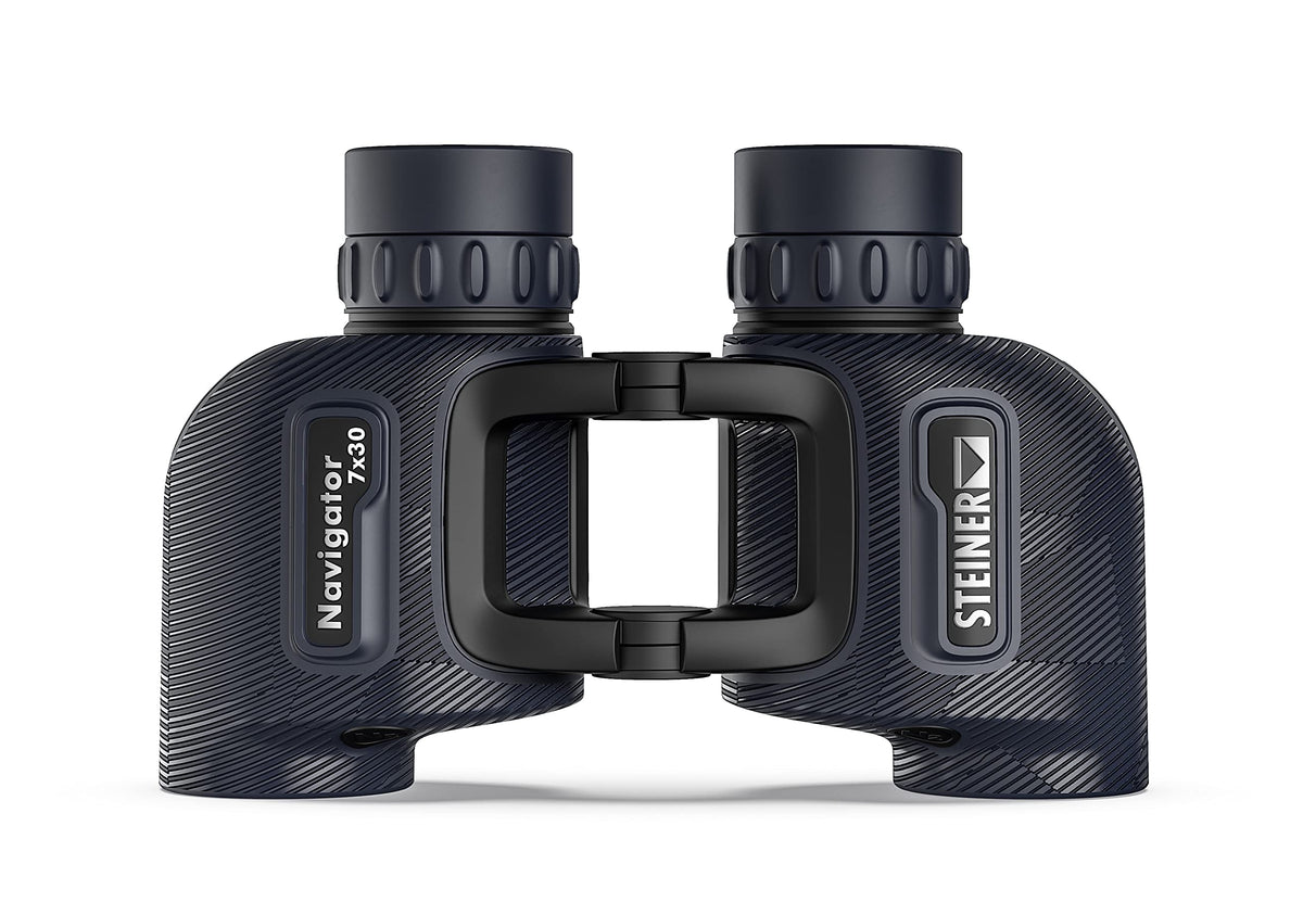 Steiner Navigator 7x30 open-bridge with textured grip for secure use in rain.