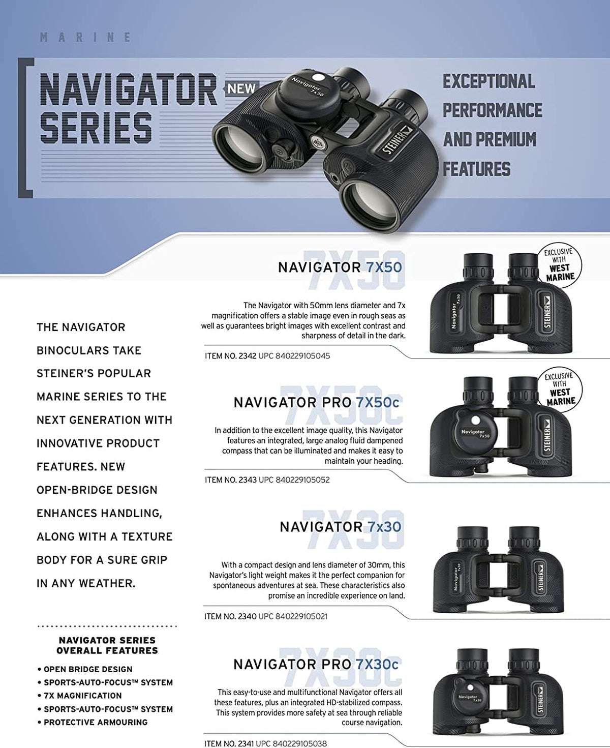 Steiner Navigator 7x50 Auto Focus ensuring crystal images from 20m to infinity.