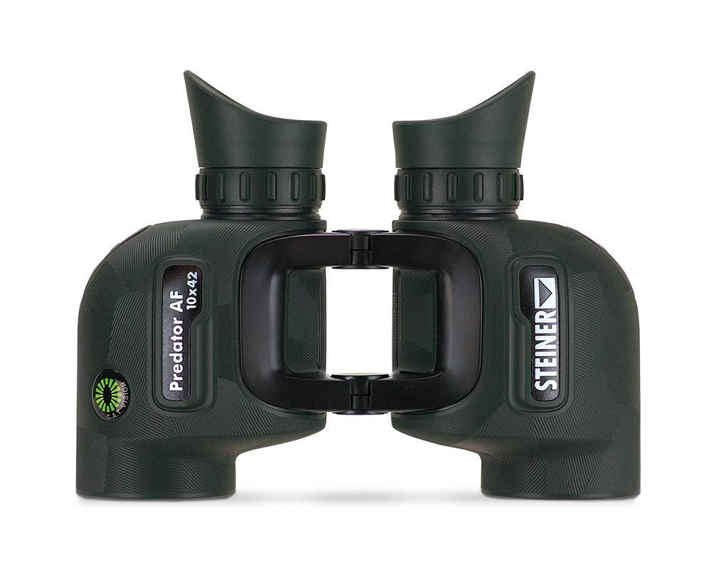 Steiner Predator AF binoculars open-bridge design shown for lightweight grip