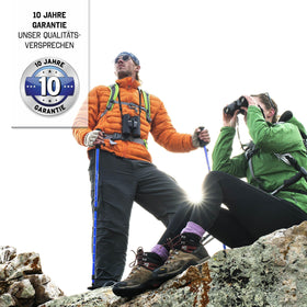 Steiner Safari UltraSharp 10x26 binoculars showing IPX4 waterproof ruggedness