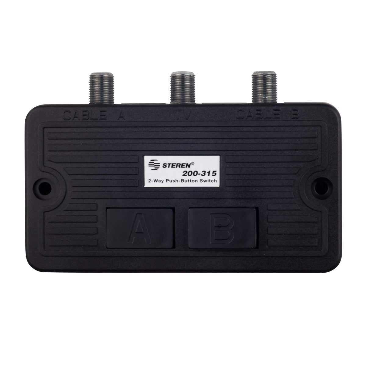 STEREN 2-way coax splitter front view for easy TV source switching.