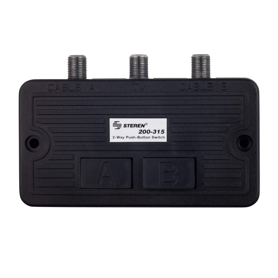 STEREN 2-way coax splitter front view for easy TV source switching.