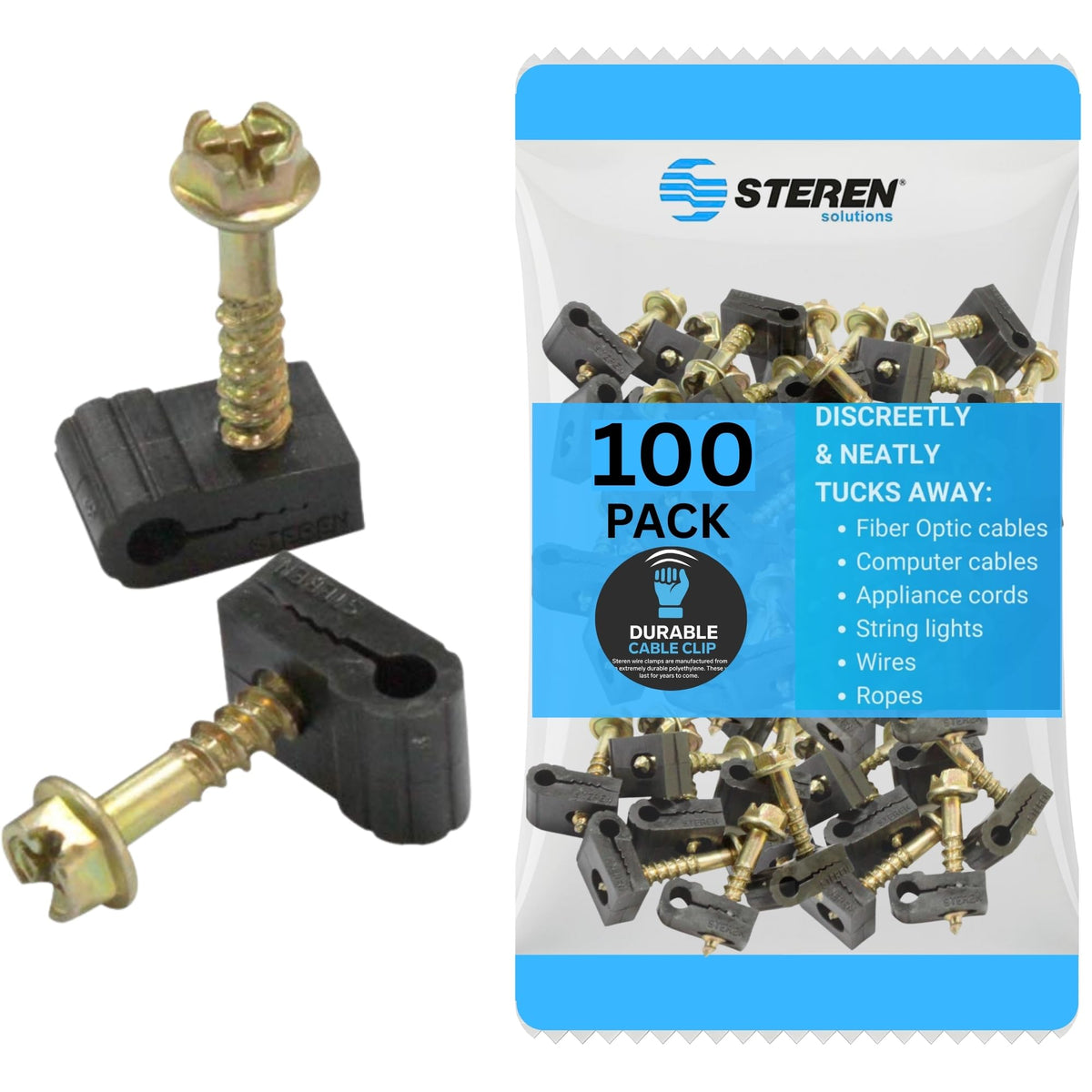 STEREN coaxial cable clips secure desk cables for a tidy, organized workspace