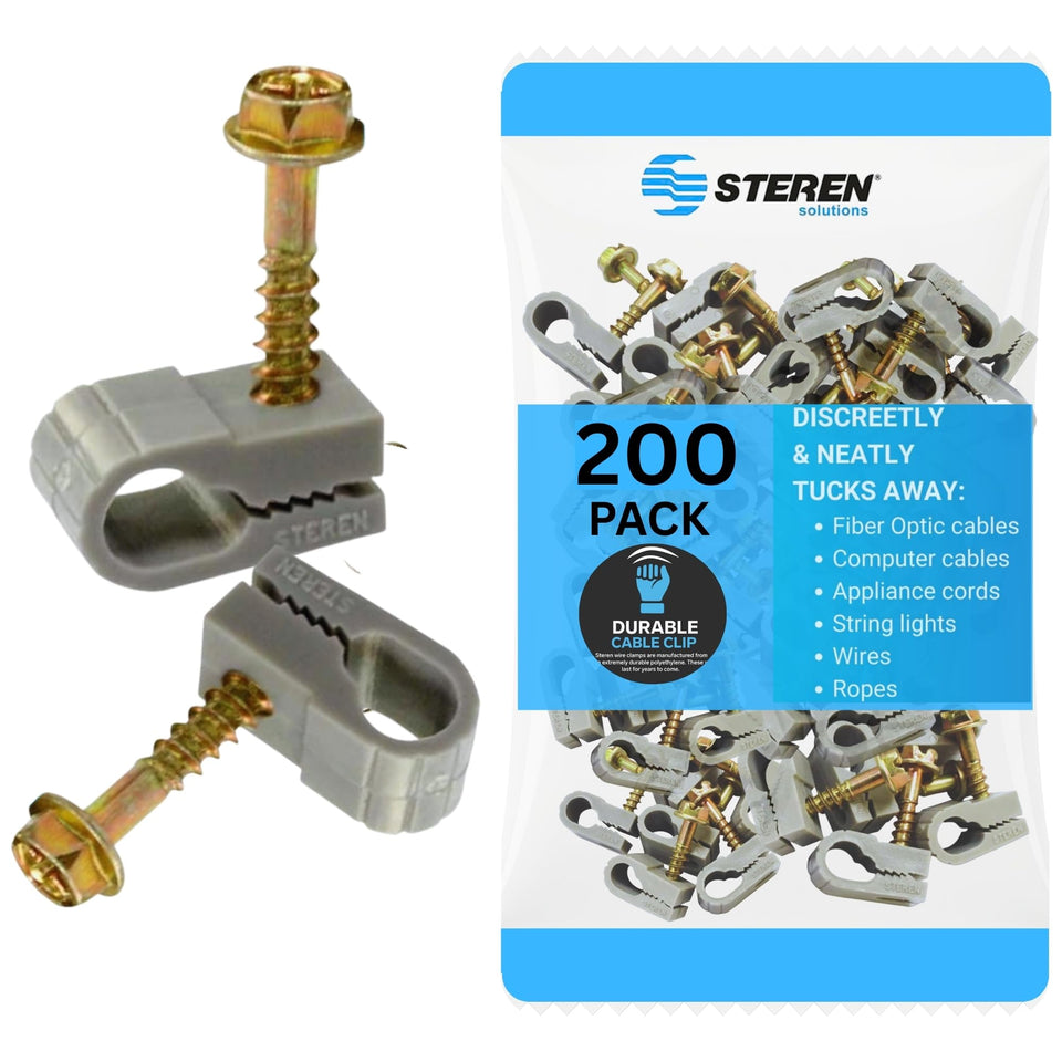 STEREN coaxial cable clips in gray packaging for quick home organization