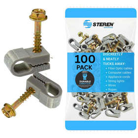 STEREN coaxial cable clip in grey secures desk cables for a tidy workspace.