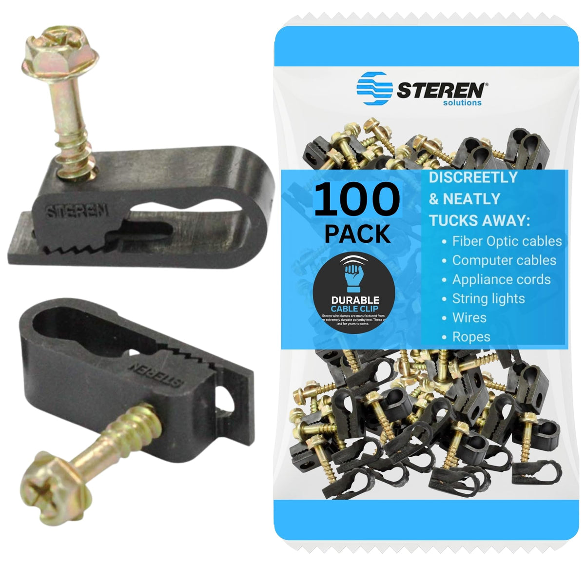 STEREN coaxial cable clips securing cables neatly and reducing strain