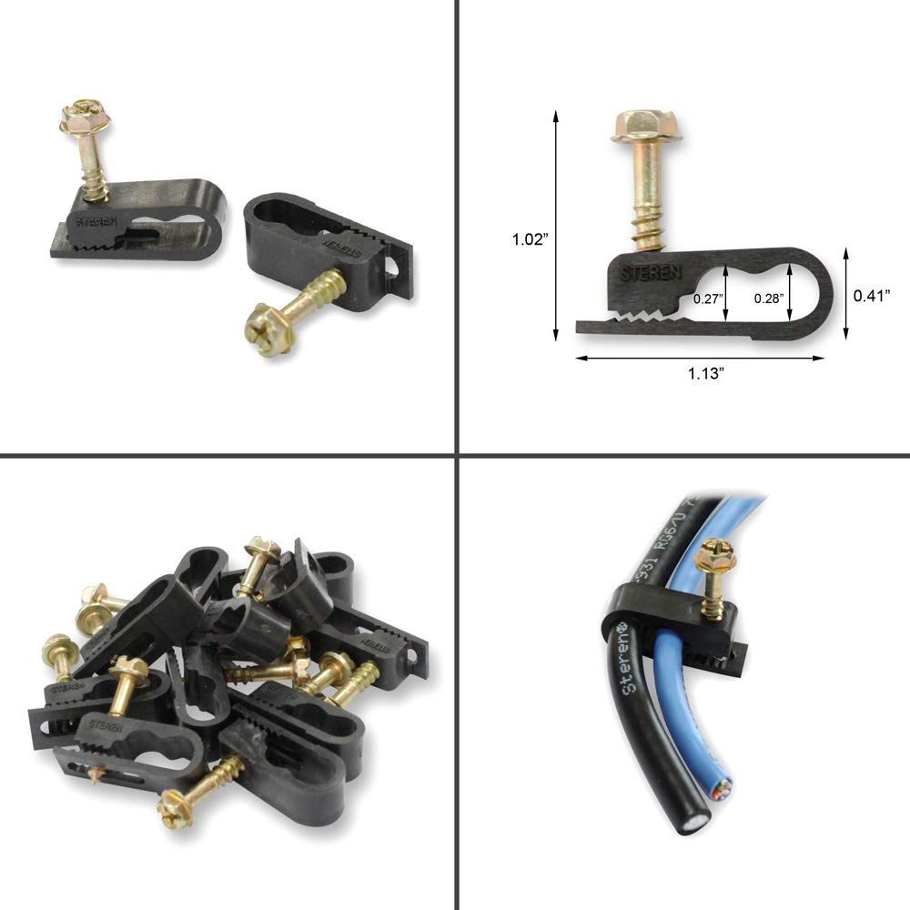 STEREN dual screw coaxial clips fit multiple cables with adjustable teeth