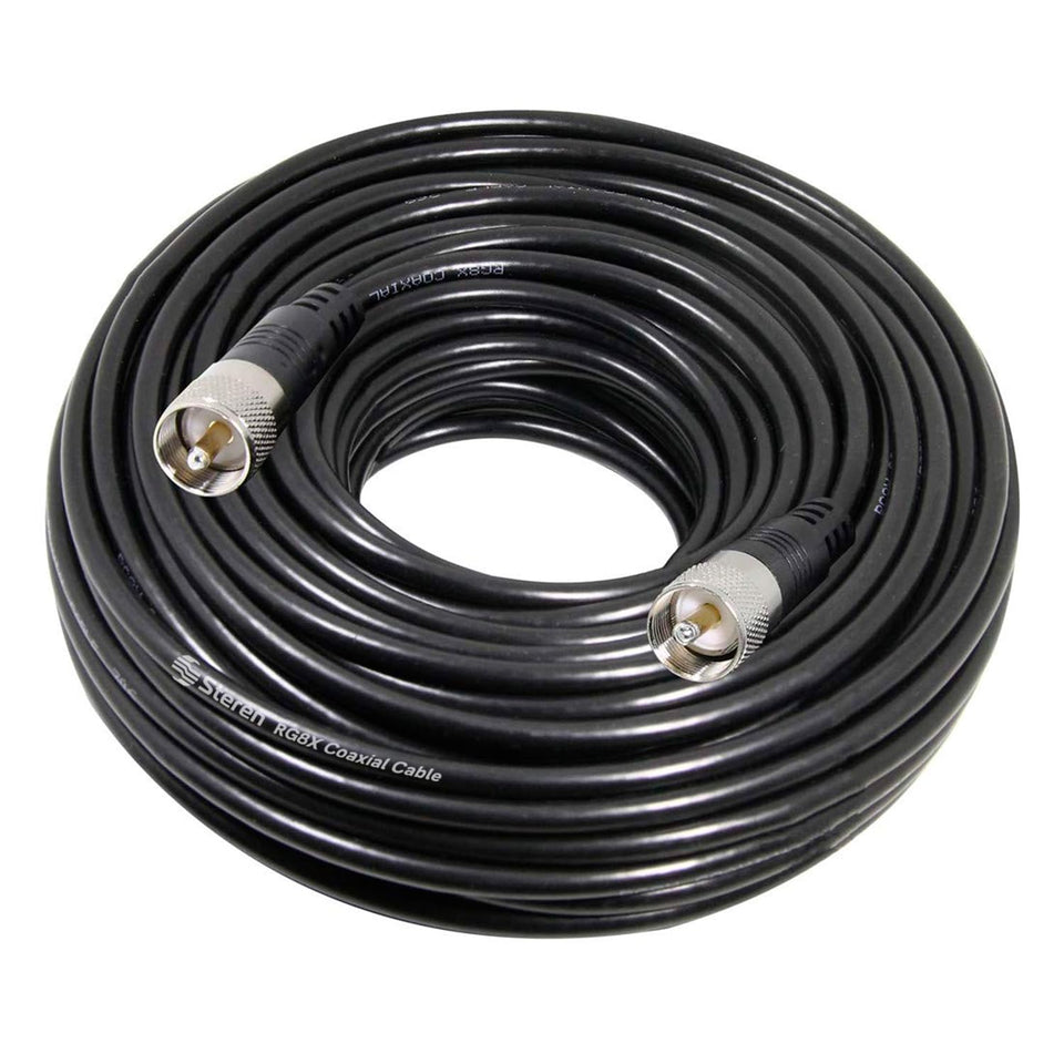 STEREN RG8X front packaging showing cable and PL-259 connectors for reliable connections