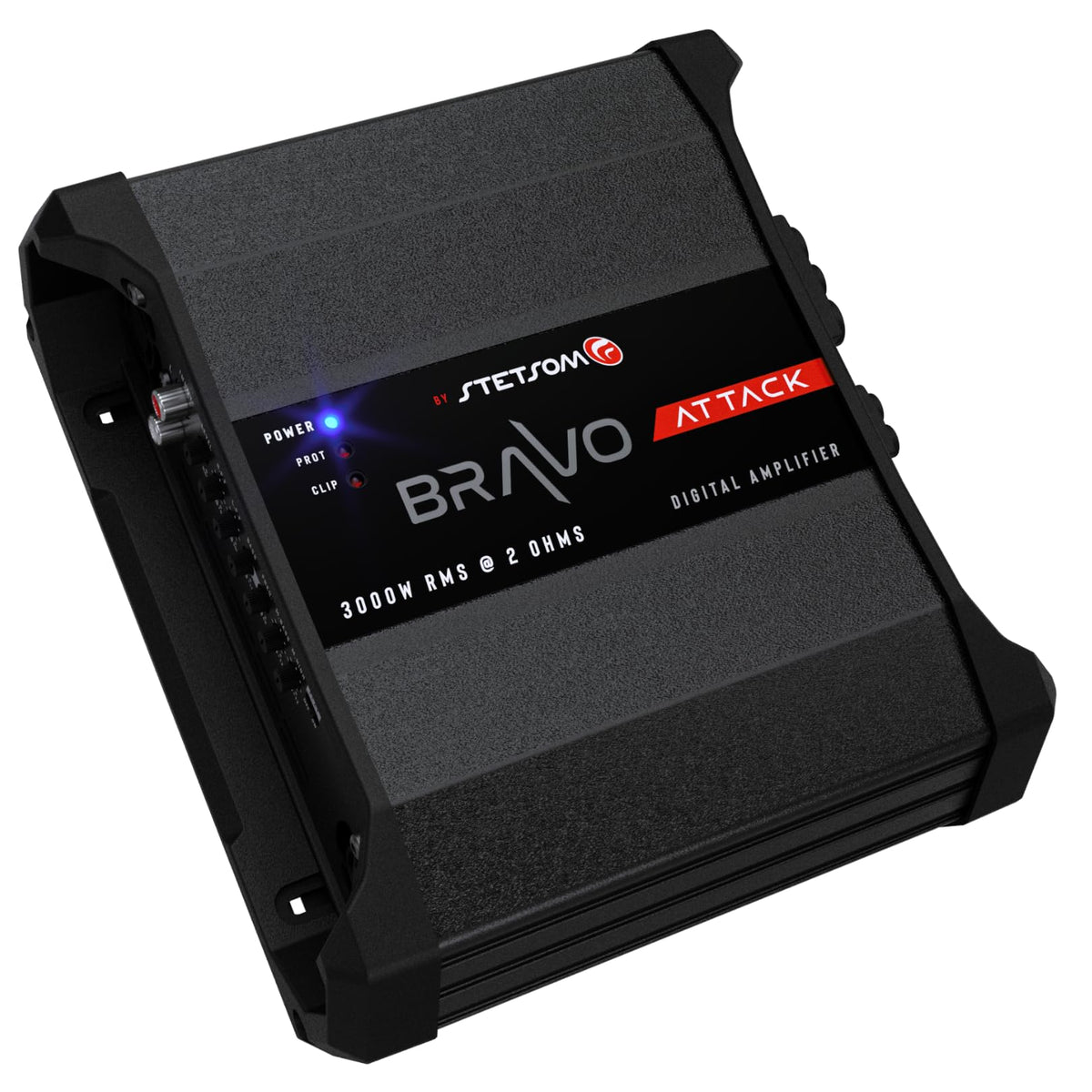 Stetsom Bravo Attack 3000 installed in car ensures reliable power for boosted audio.