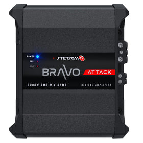 Stetsom Bravo Attack 3000 amplifier powering a high-demand subwoofer setup.