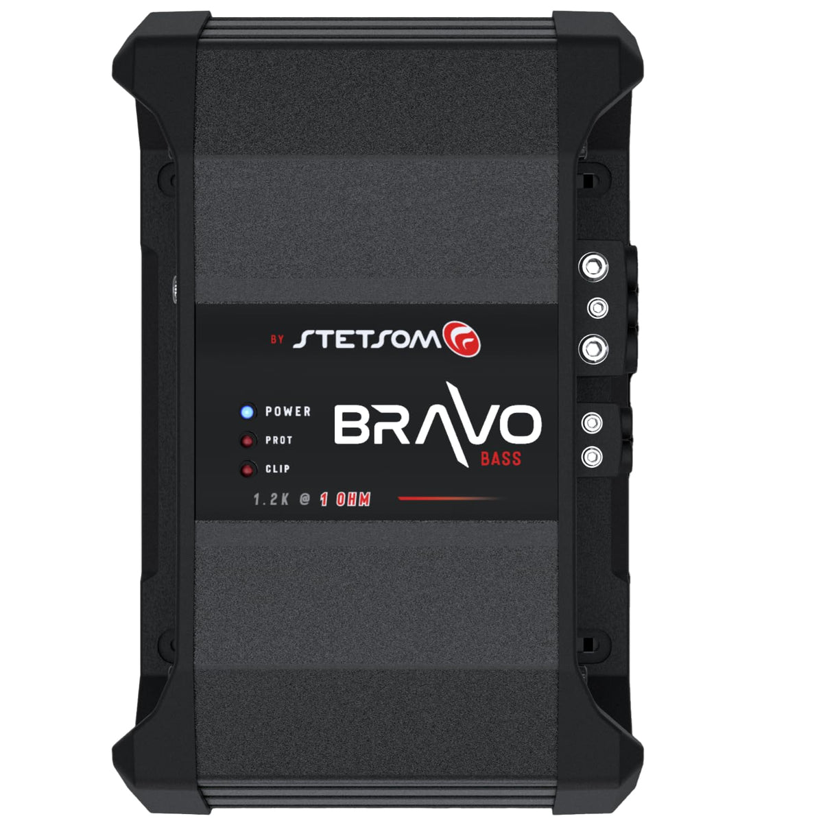 Stetsom Bravo Bass 1200 front view highlights compact power for robust car audio.