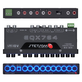 Stetsom EQX764 seven-band sliders enable fine-tuned bass, mids, and highs.