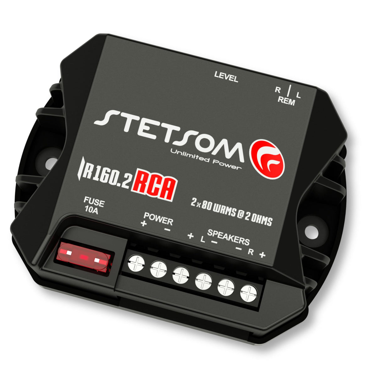Stetsom IR160-2-channel-output delivers 80W RMS per channel at 2 ohms.