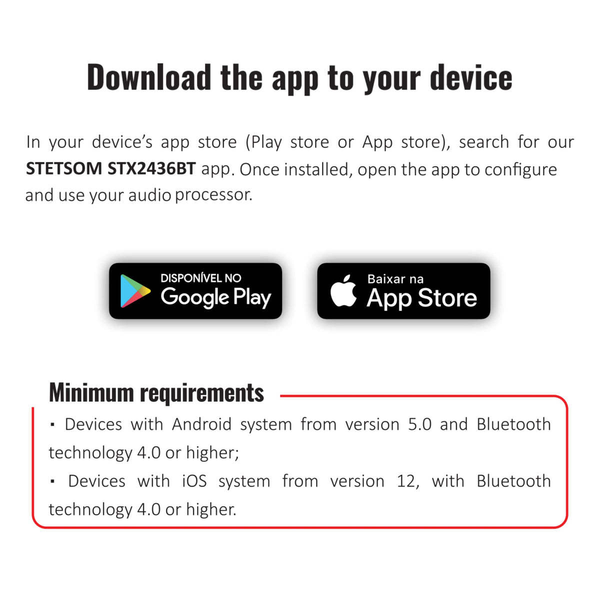 Stetsom STX 2436 DSP Pro app control on Android or iOS.