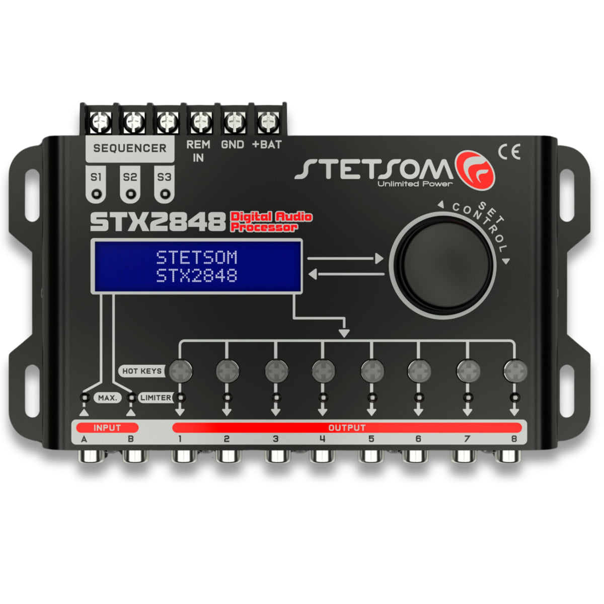 Stetsom STX 2848 PRO front panel offering precise DSP control