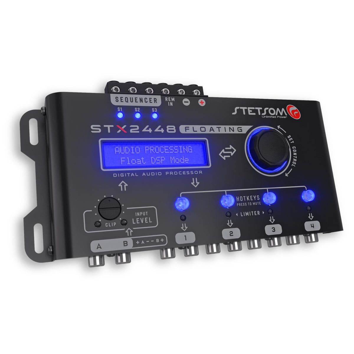 Stetsom STX2448 Floating Pro DSP display showing real time processing overview