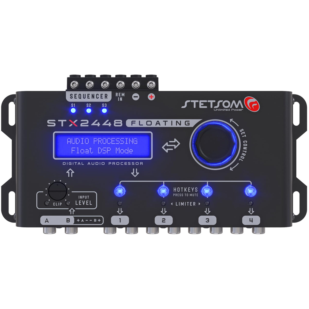 Stetsom STX2448 Floating Pro front panel with dial controls for precise tuning