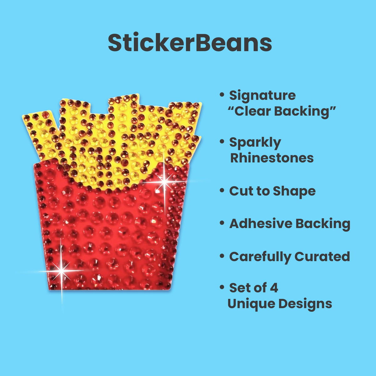 StickerBeans rhinestone stickers close-up sparkle highlights premium crystals.