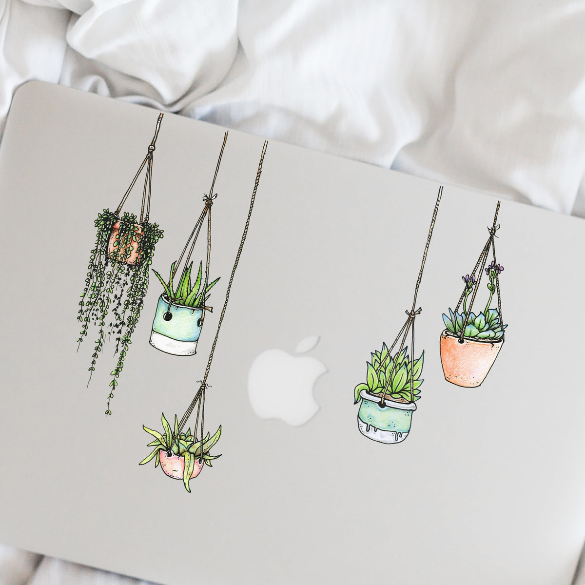 Stickers4 hanging-plant laptop stickers brighten notebooks and water bottles.