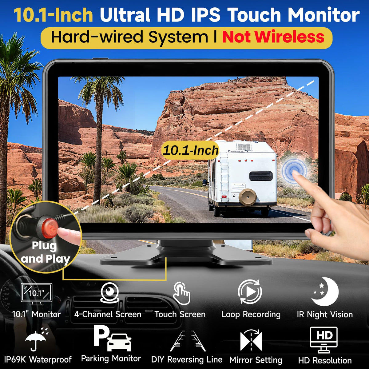 Stihoze 4-channel backup camera rear view enhances reversing precision.