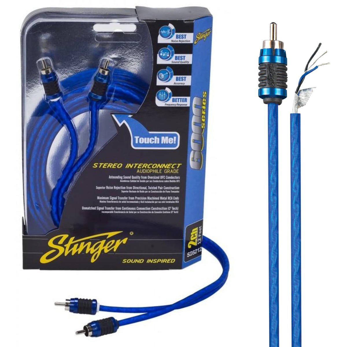 Stinger 17ft RCA interconnect setup with shielded twisted-pair for clean audio