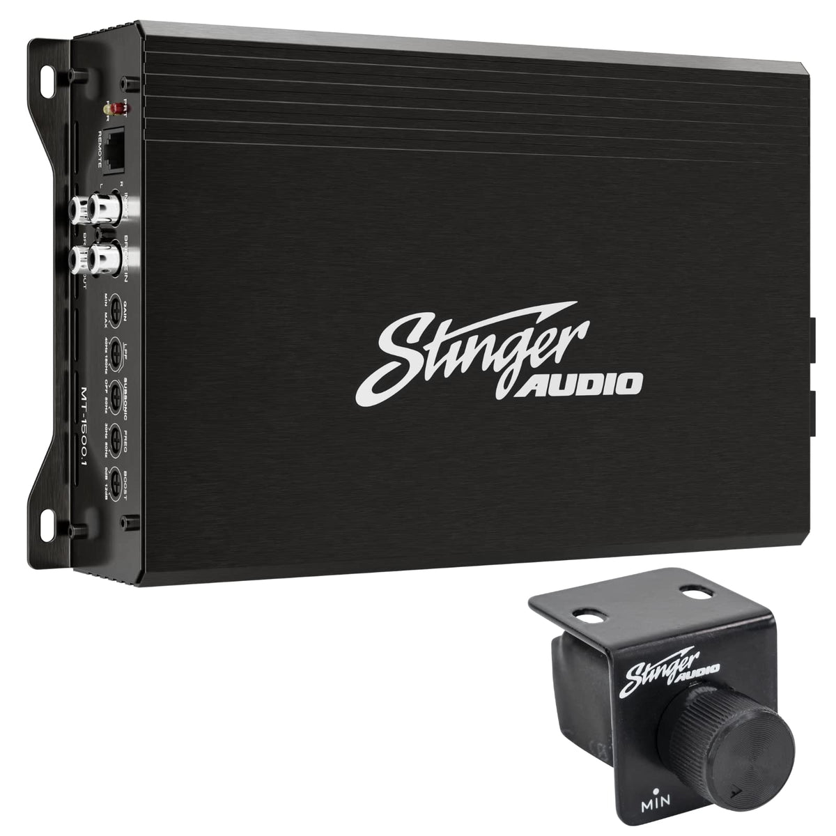 STINGER MT15001 front view showing compact amplifier fit for tight spaces