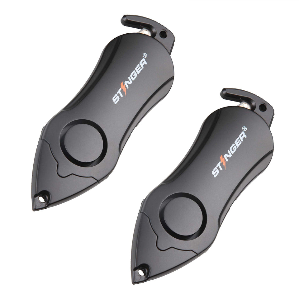 Stinger personal alarm front view showing compact design and keyring benefit