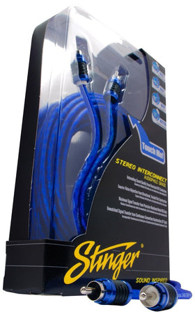 Stinger blue jacket RCA cable shows durable, easy installation