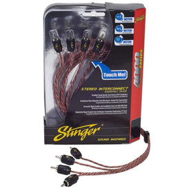 STINGER front view of 4-channel RCA connectors showing compact ends and easy installation benefit