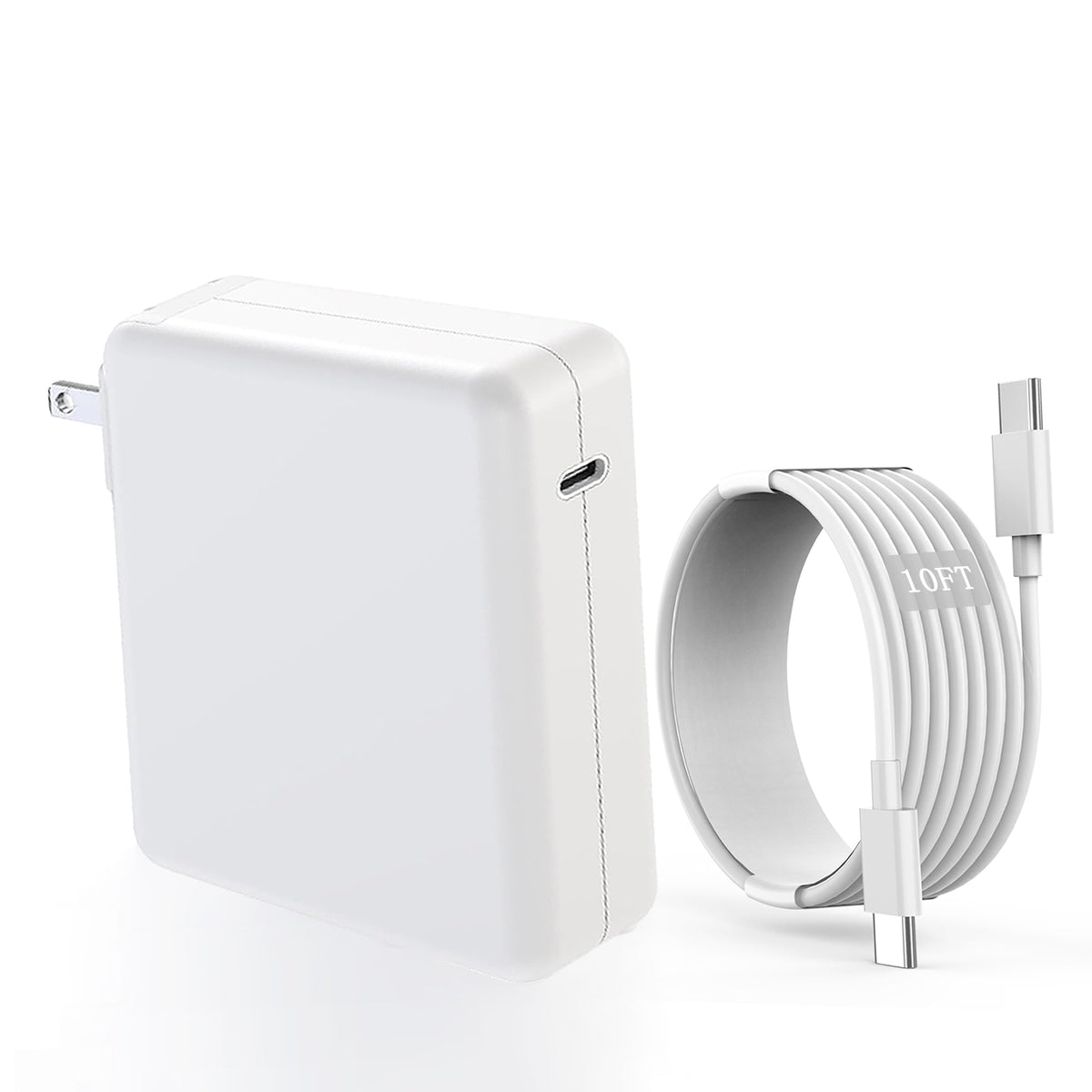 StinkLight 140W adapter front view showing compact design and fast charge benefit