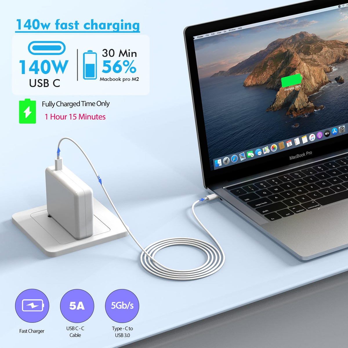 stinklight angled charger with attached 6ft cable demonstrating convenient reach