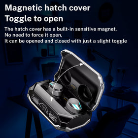StitchGreen M41 earbuds-in-case showing portable charging on the go.