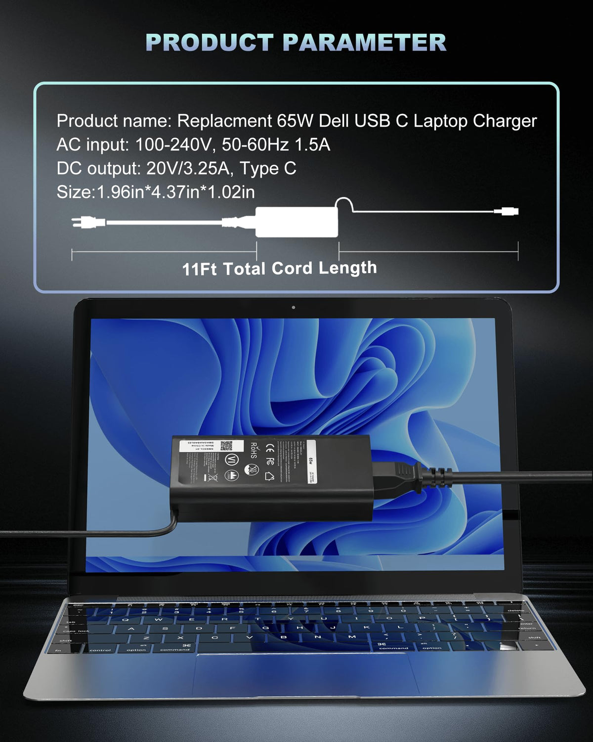 STJJNNWI USB-C charger for Dell Chromebook 3100/3110 ready for travel