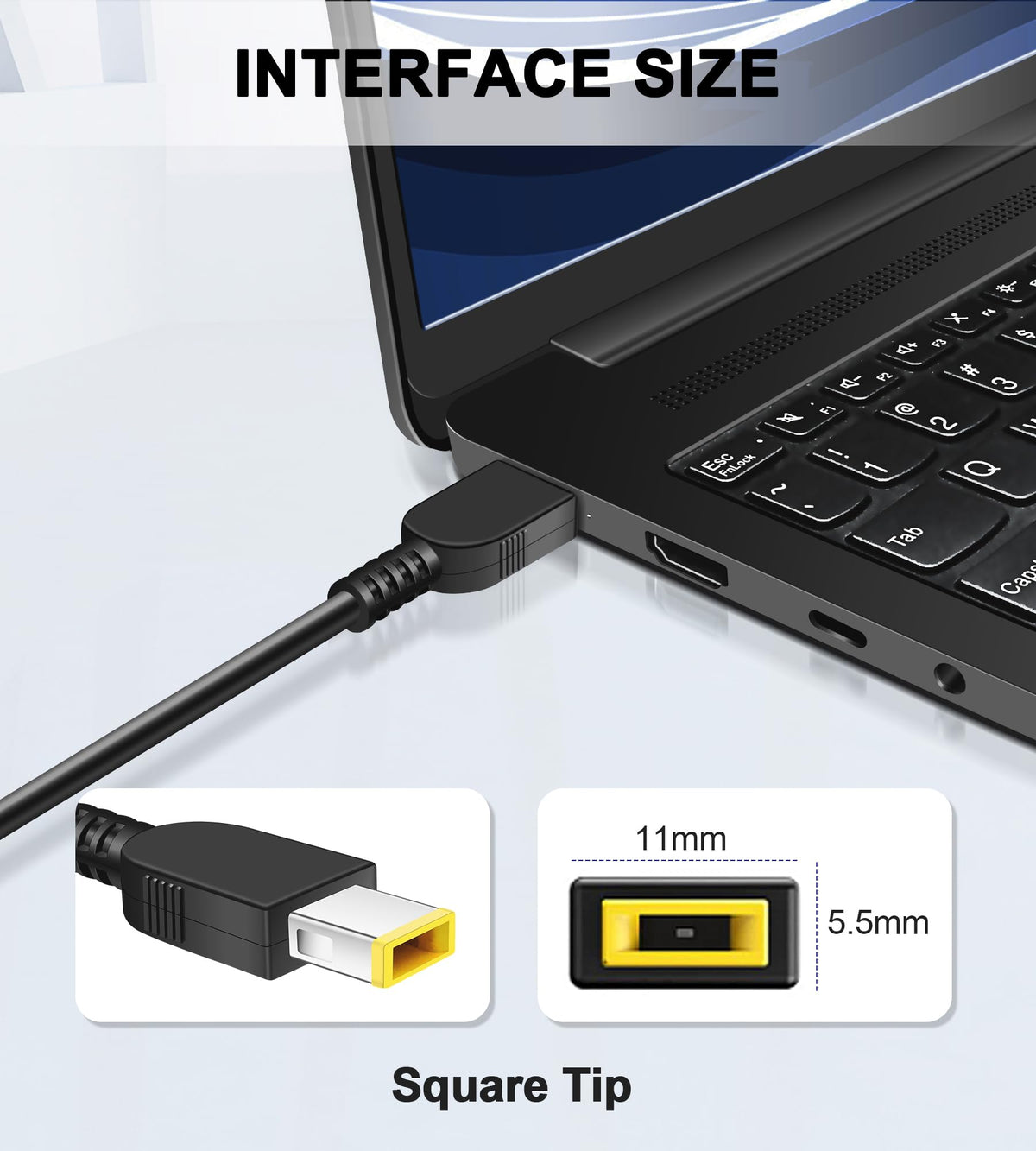 STLIERT adapter connected to DC cable ready to power Lenovo laptop reliably