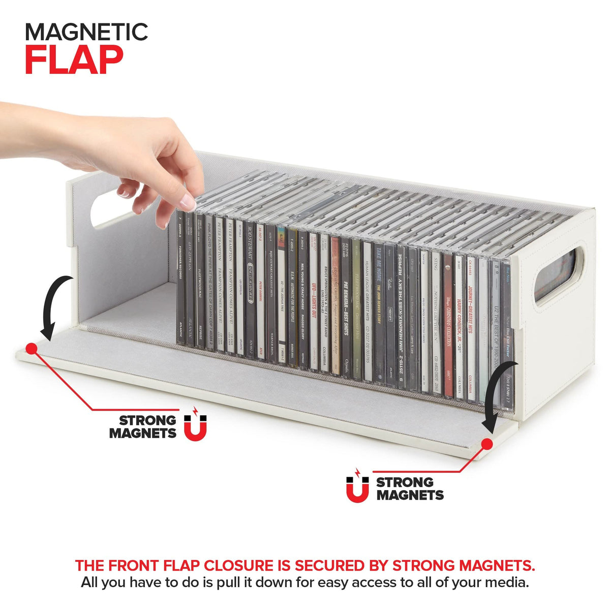 Sleek faux leather finish of Stock Your Home CD Storage Box enhances decor.
