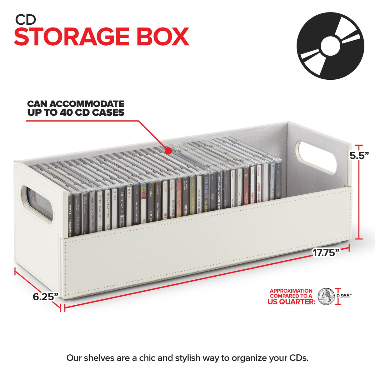 Interlocking design of Stock Your Home CD Storage Box for modular stacking.