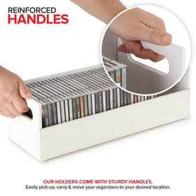 Reinforced handles on Stock Your Home CD Storage Box for easy transport.